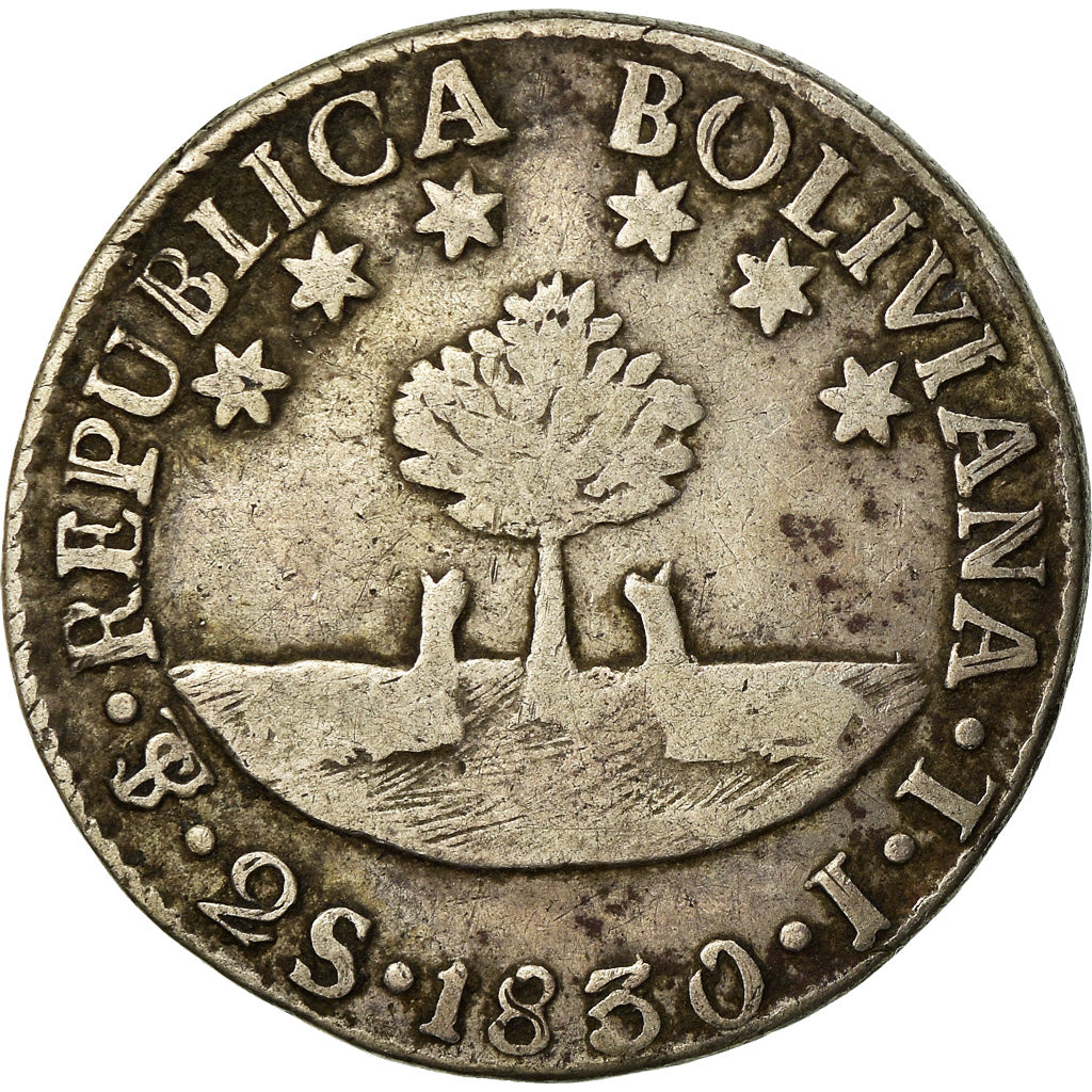 Moneda, Bolivia, 2 Soles, 1830, Potosi, BC+, Plata, KM:95a