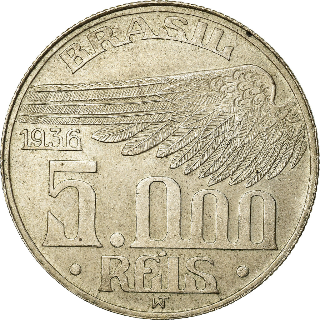Coin, Brazil, 5000 Reis, 1936, AU(55-58), Silver, KM:543