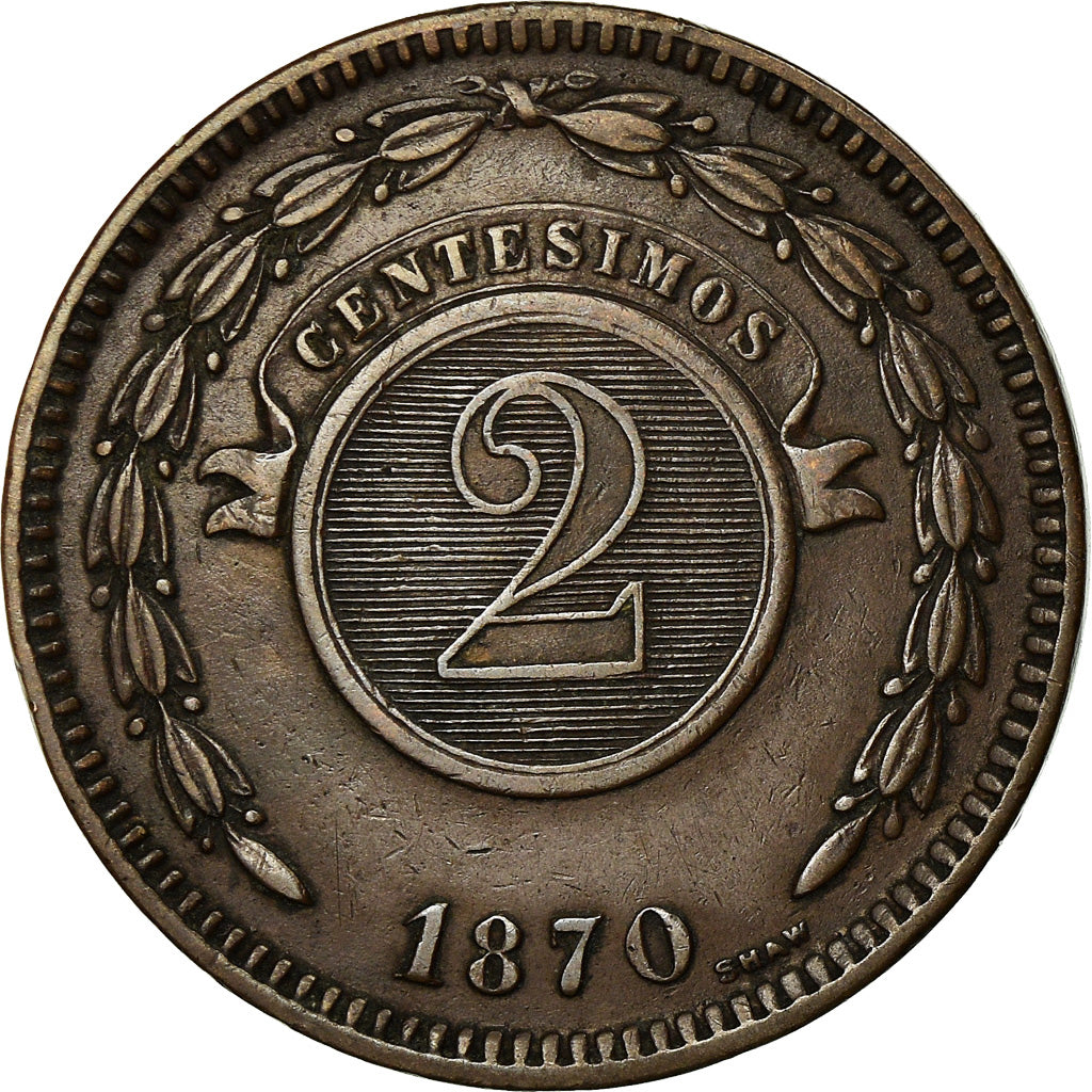 Coin, Paraguay, 2 Centesimos, 1870, EF(40-45), Copper, KM:3
