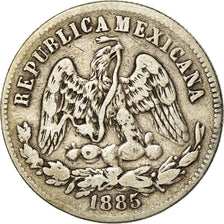 Moneda, México, 25 Centavos, 1885, Alamos, BC+, Plata, KM:406