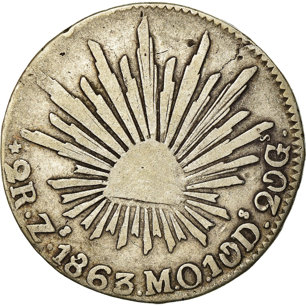Coin, Mexico, 2 Reales, 1863, Zacatecas, VF(30-35), Silver, KM:374.12