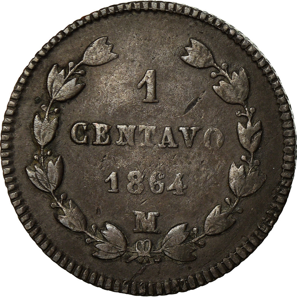 Coin, Mexico, Maximilian, Centavo, 1864, Mexico City, VF(30-35), Copper, KM:384