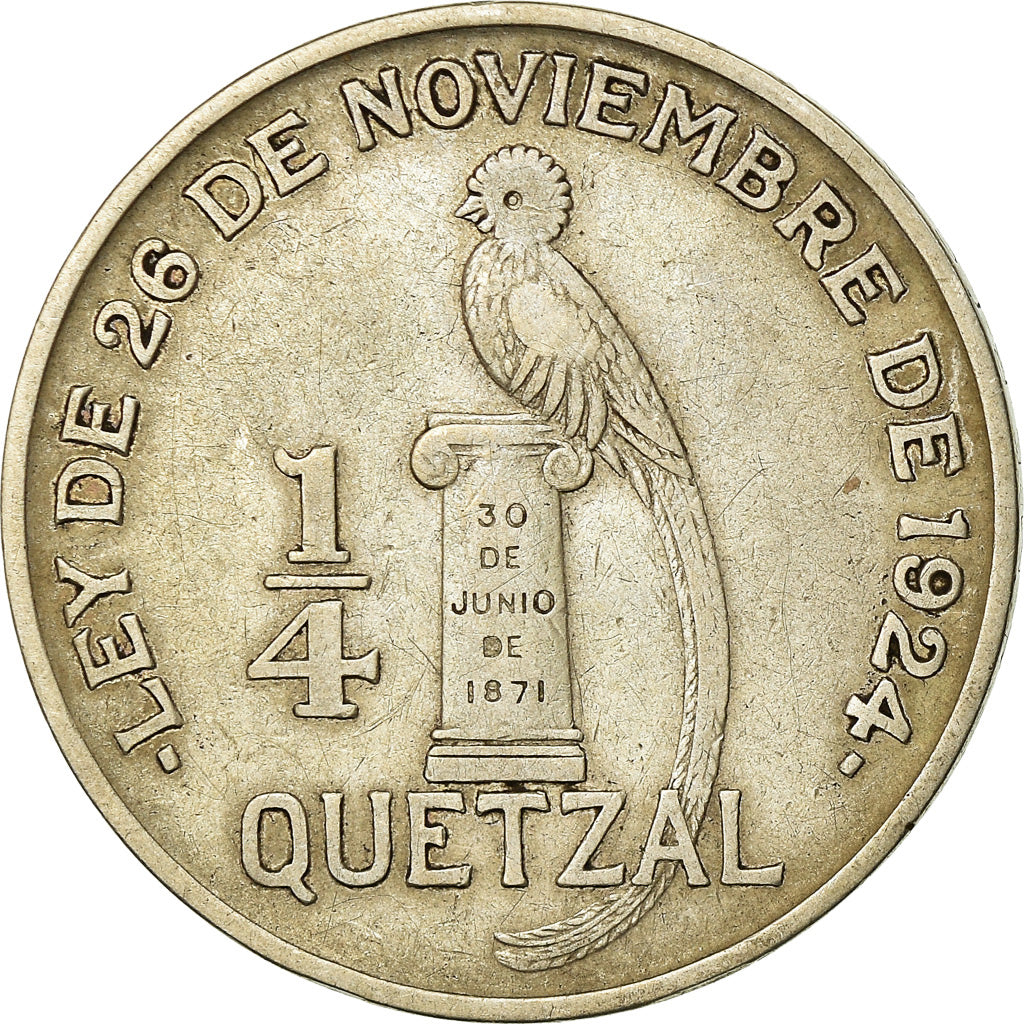 Moneda, Guatemala, 1/4 Quetzal, 1936, London, MBC, Plata, KM:243.1
