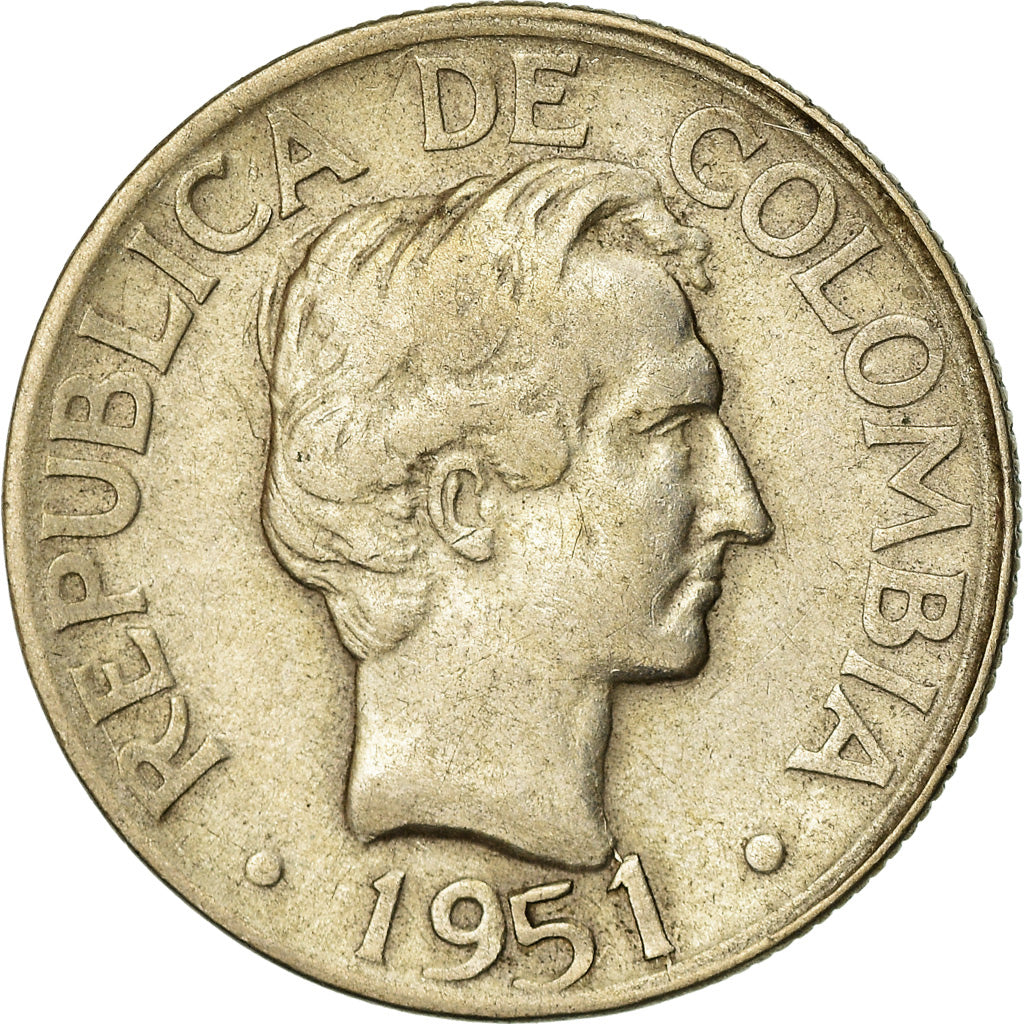 Coin, Colombia, 20 Centavos, 1951, EF(40-45), Silver, KM:208.2