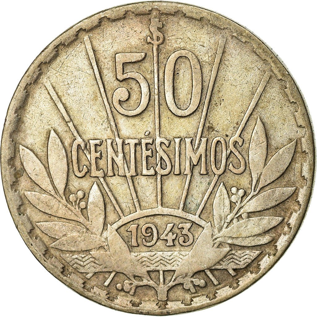 Coin, Uruguay, 50 Centesimos, 1943, Santiago, EF(40-45), Silver, KM:31