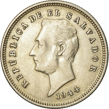 Moeda, El Salvador, 25 Centavos, 1944, AU(50-53), Prata, KM:136