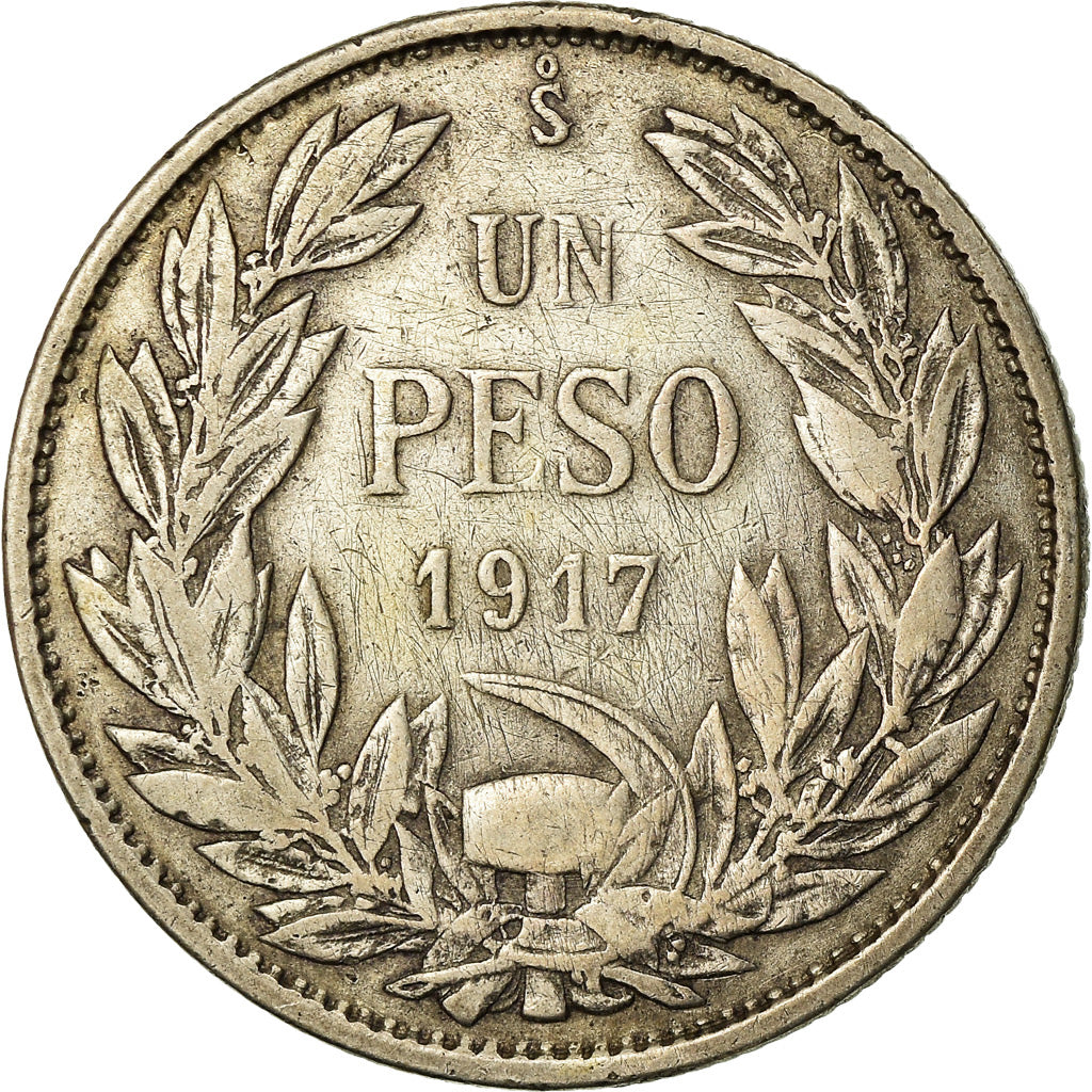 Coin, Chile, Peso, 1917, EF(40-45), Silver, KM:152.4