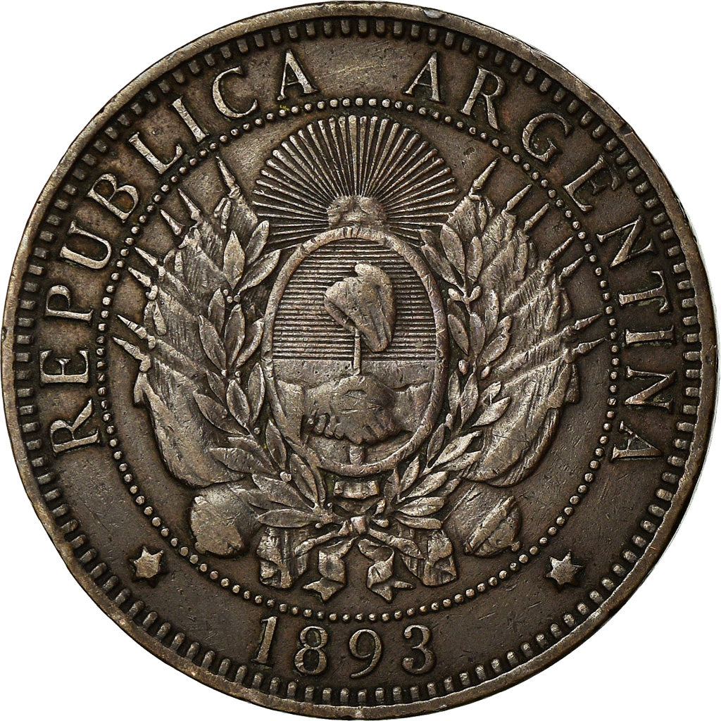 Coin, Argentina, 2 Centavos, 1893, EF(40-45), Bronze, KM:33