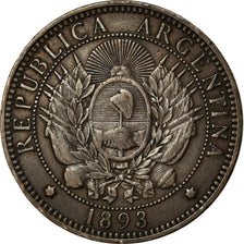 Coin, Argentina, 2 Centavos, 1893, EF(40-45), Bronze, KM:33