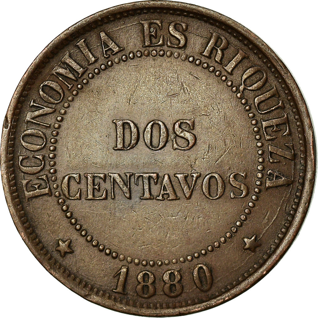Moneda, Chile, 2 Centavos, 1880, MBC, Cobre, KM:147a