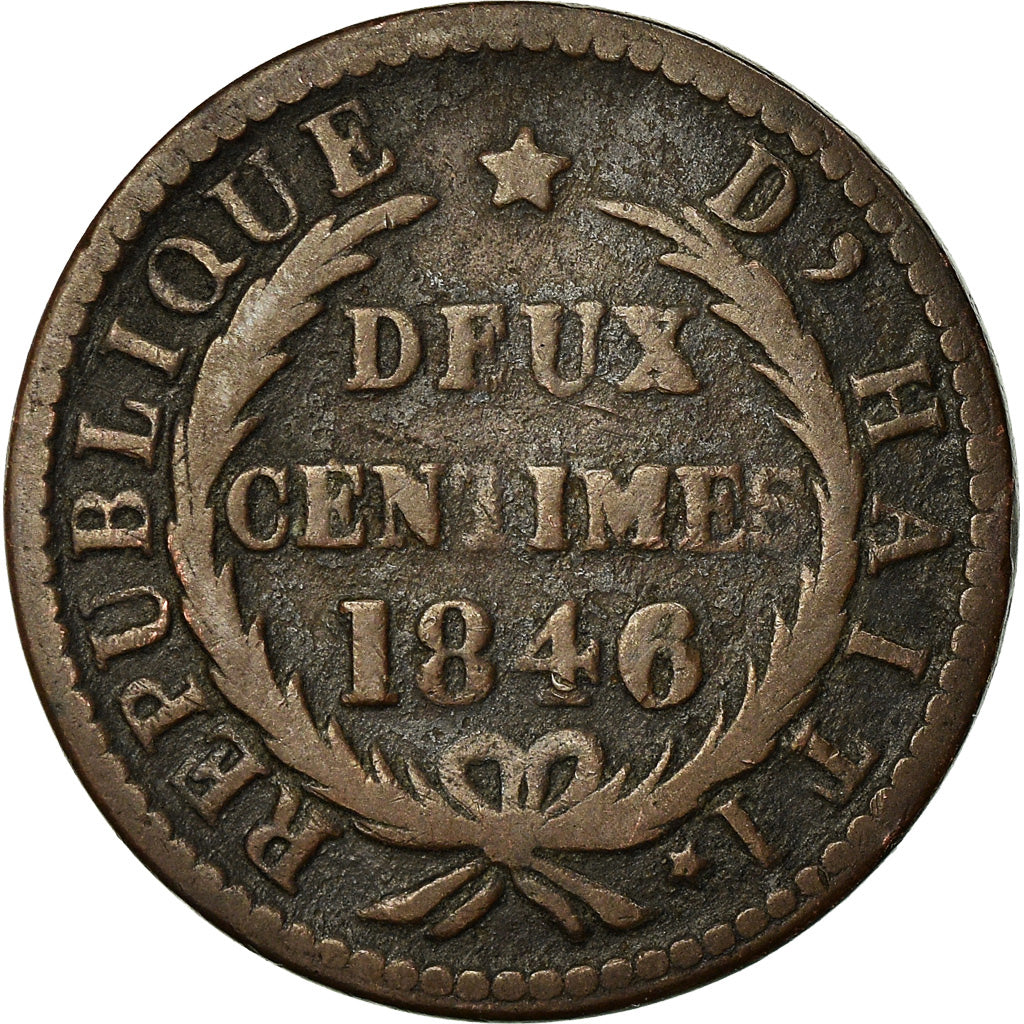Coin, Haiti, 2 Centimes, 1846, EF(40-45), Copper, KM:26
