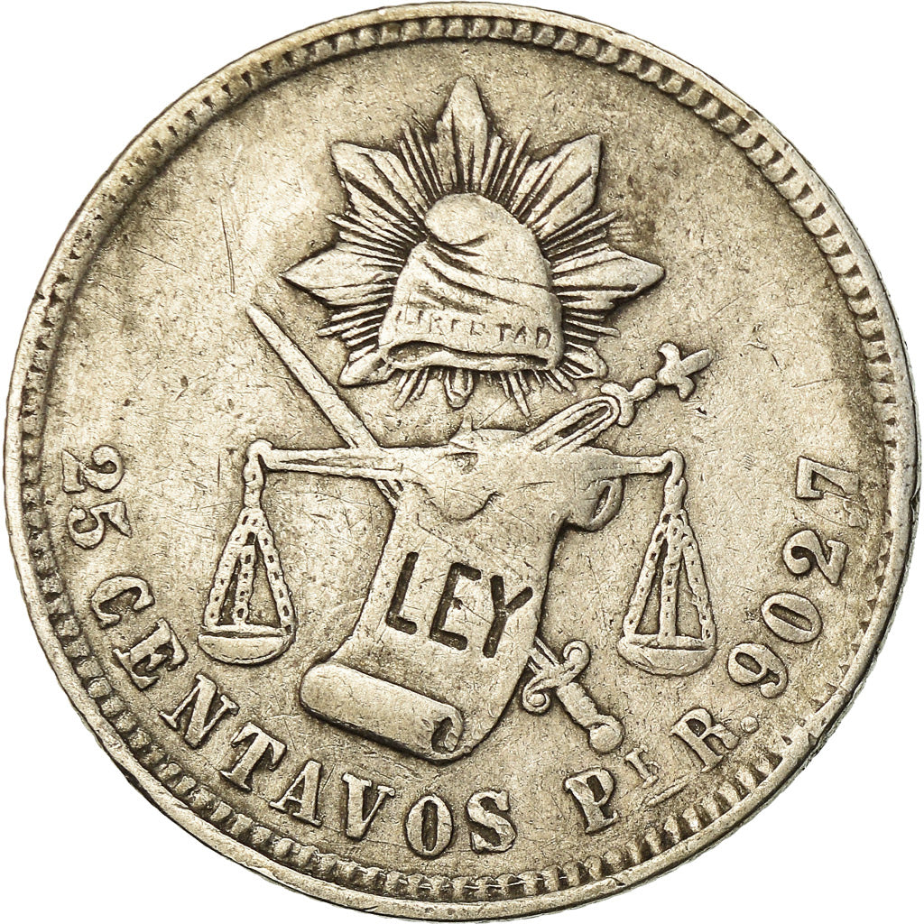 Coin, Mexico, 25 Centavos, 1887, San Luis Potosi, EF(40-45), Silver, KM:406.8