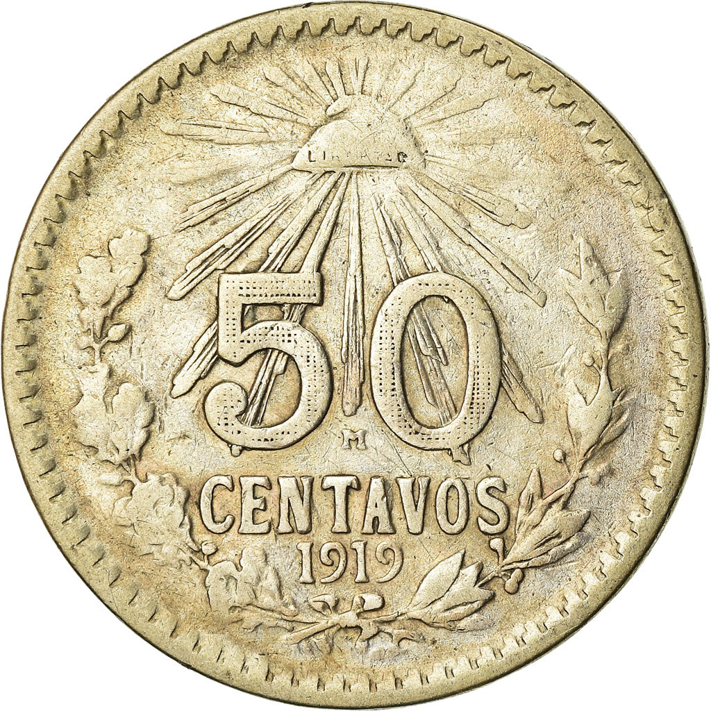 Coin, Mexico, 50 Centavos, 1919, Mexico City, EF(40-45), Silver, KM:446