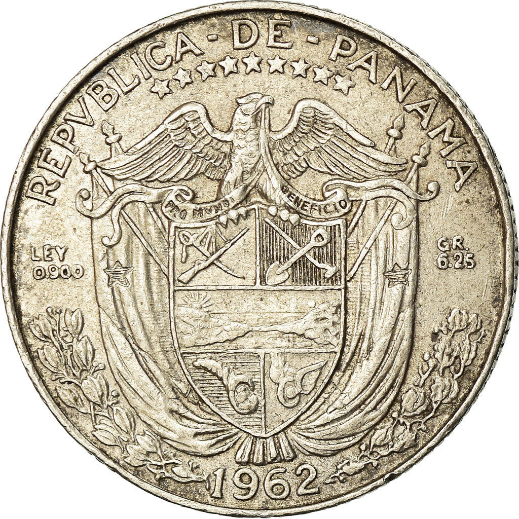 Coin, Panama, 1/4 Balboa, 1962, AU(50-53), Silver, KM:11.2