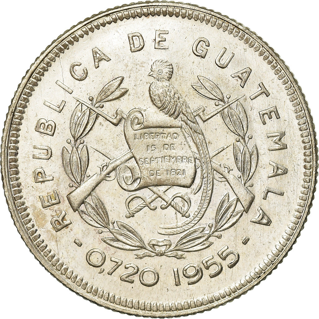 Coin, Guatemala, 25 Centavos, 1955, AU(55-58), Silver, KM:258