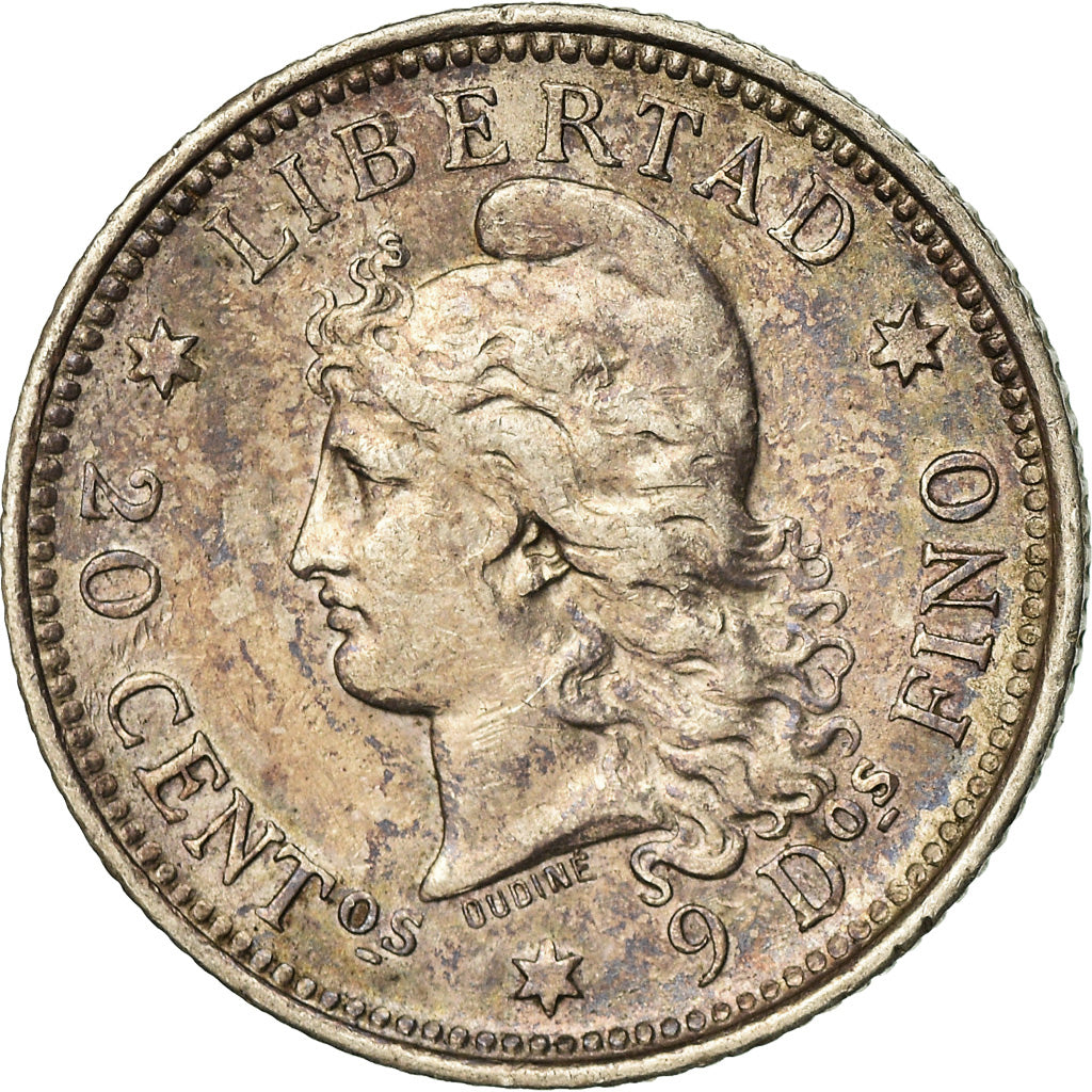 Coin, Argentina, 20 Centavos, 1882, AU(50-53), Silver, KM:27