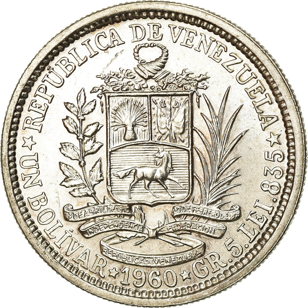 Coin, Venezuela, Bolivar, 1960, MS(65-70), Silver, KM:37a