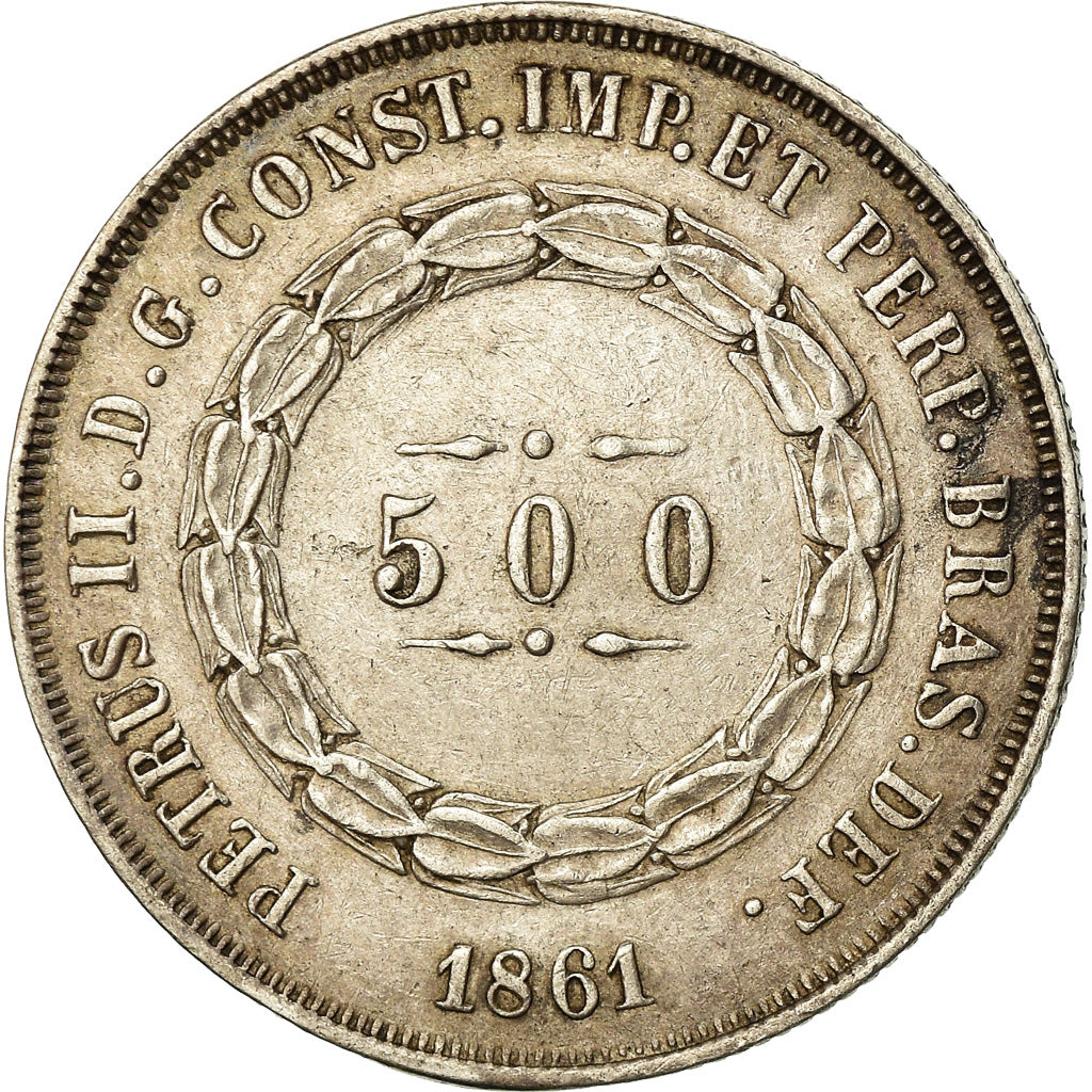 Coin, Brazil, Pedro II, 500 Reis, 1861, AU(50-53), Silver, KM:464