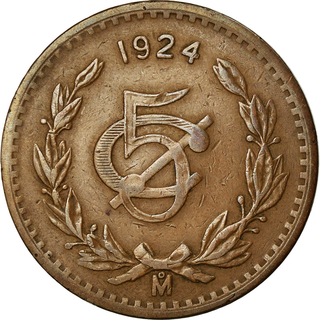 Coin, Mexico, 5 Centavos, 1924, Mexico City, EF(40-45), Bronze, KM:422