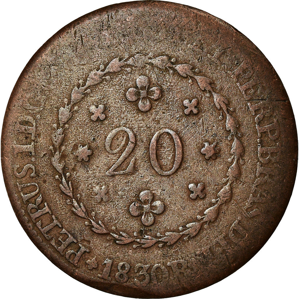 Coin, Brazil, Pedro I, 20 Reis, 1830, Rio de Janeiro, F(12-15), Copper, KM:360.1