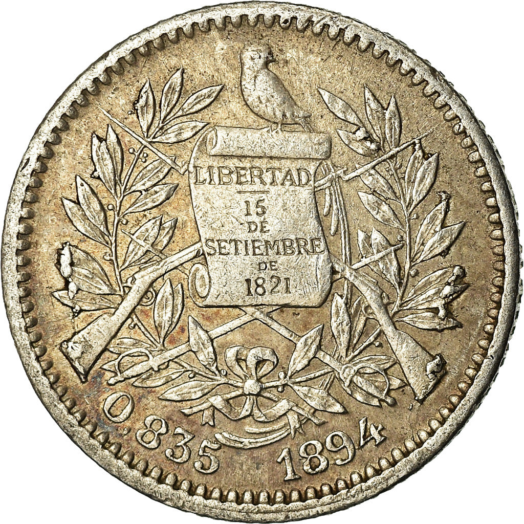Coin, Guatemala, 1/2 Real, Medio, 1894, EF(40-45), Silver, KM:165