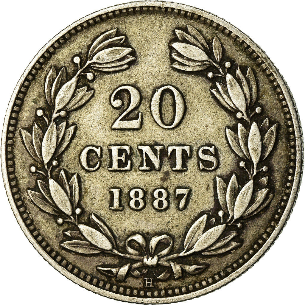 Coin, Nicaragua, 20 Centavos, 1887, Heaton, Birmingham, EF(40-45), Silver, KM:7