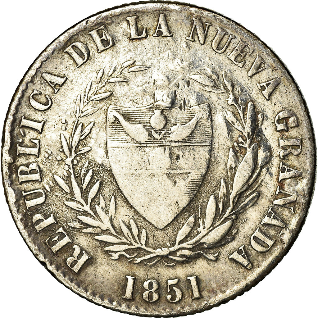 Coin, Colombia, 2 Reales, 1851, Bogota, EF(40-45), Silver, KM:109