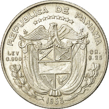 Coin, Panama, 1/4 Balboa, 1953, AU(55-58), Silver, KM:19