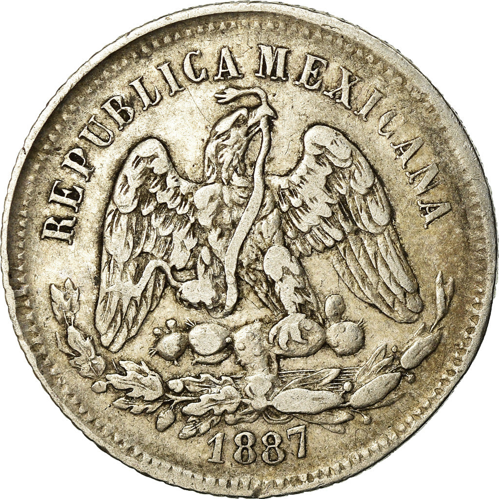 Coin, Mexico, 25 Centavos, 1887, Guanajuato, EF(40-45), Silver, KM:406.5