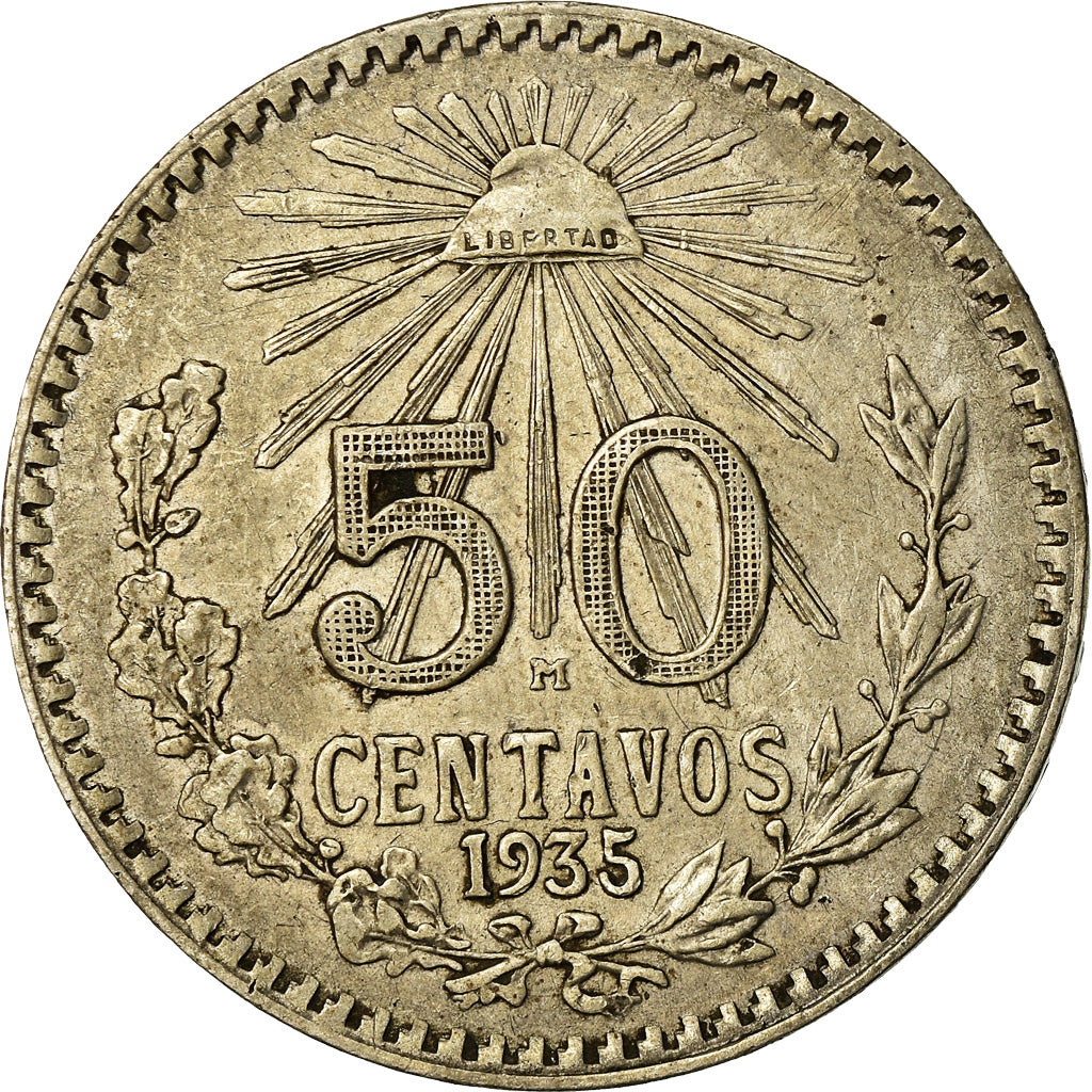 Moneda, México, 50 Centavos, 1935, Mexico City, MBC, Plata, KM:448