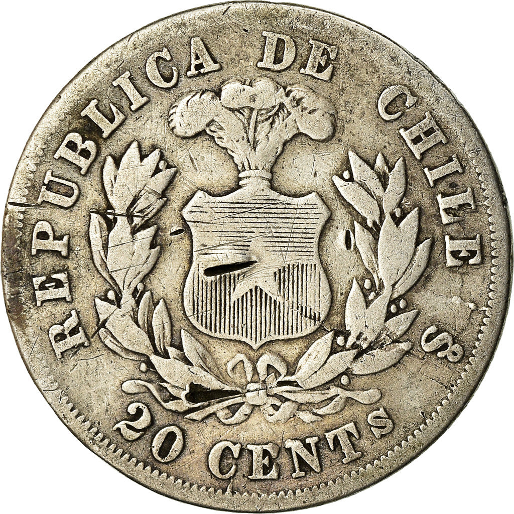 Moneda, Chile, 20 Centavos, 1871, Santiago, BC+, Plata, KM:138.1