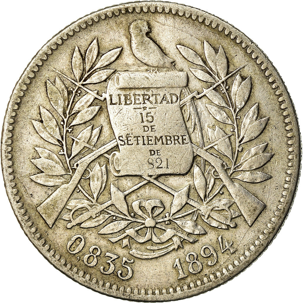 Coin, Guatemala, 2 Reales, Dos, 1894, EF(40-45), Silver, KM:167