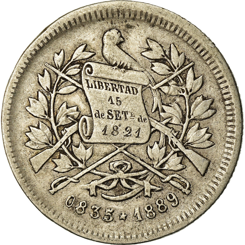 Moneda, Guatemala, 25 Centavos, 1889, MBC, Plata, KM:205.1