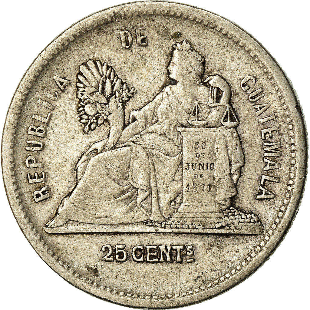Moneda, Guatemala, 25 Centavos, 1889, MBC, Plata, KM:205.1