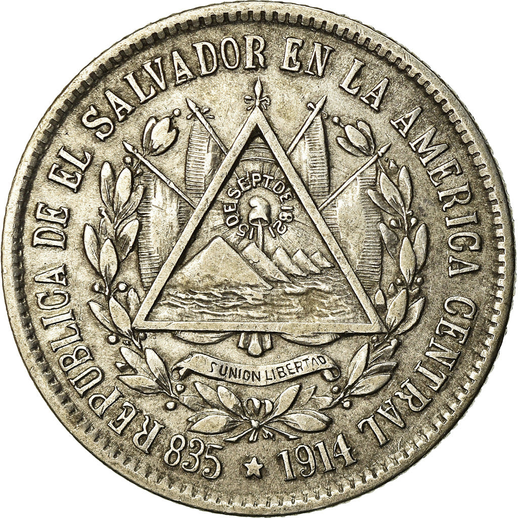 Coin, El Salvador, 25 Centavos, 1914, EF(40-45), Silver, KM:126