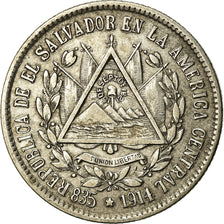 Coin, El Salvador, 25 Centavos, 1914, EF(40-45), Silver, KM:126
