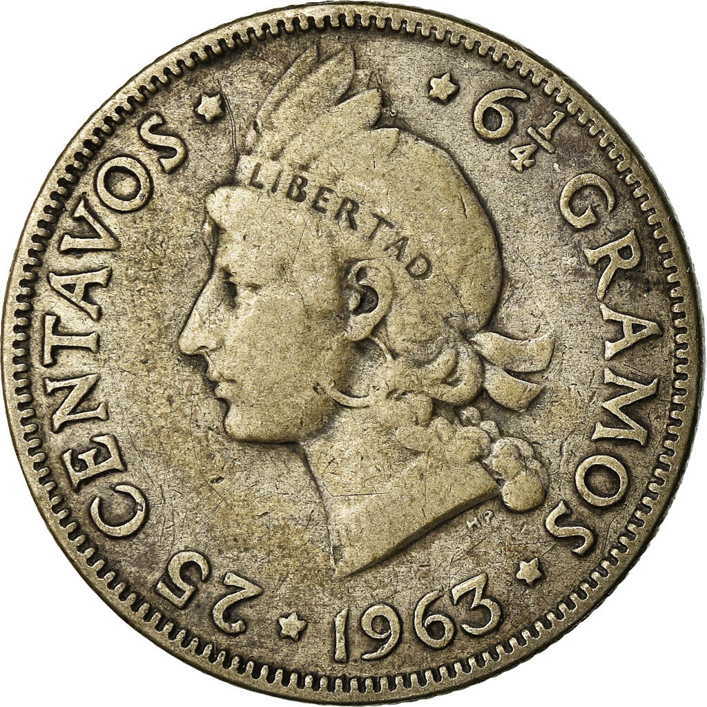 Coin, Dominican Republic, 25 Centavos, 1963, EF(40-45), Silver, KM:28