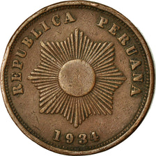Coin, Peru, 2 Centavos, 1934, EF(40-45), Copper Or Bronze, KM:212.1