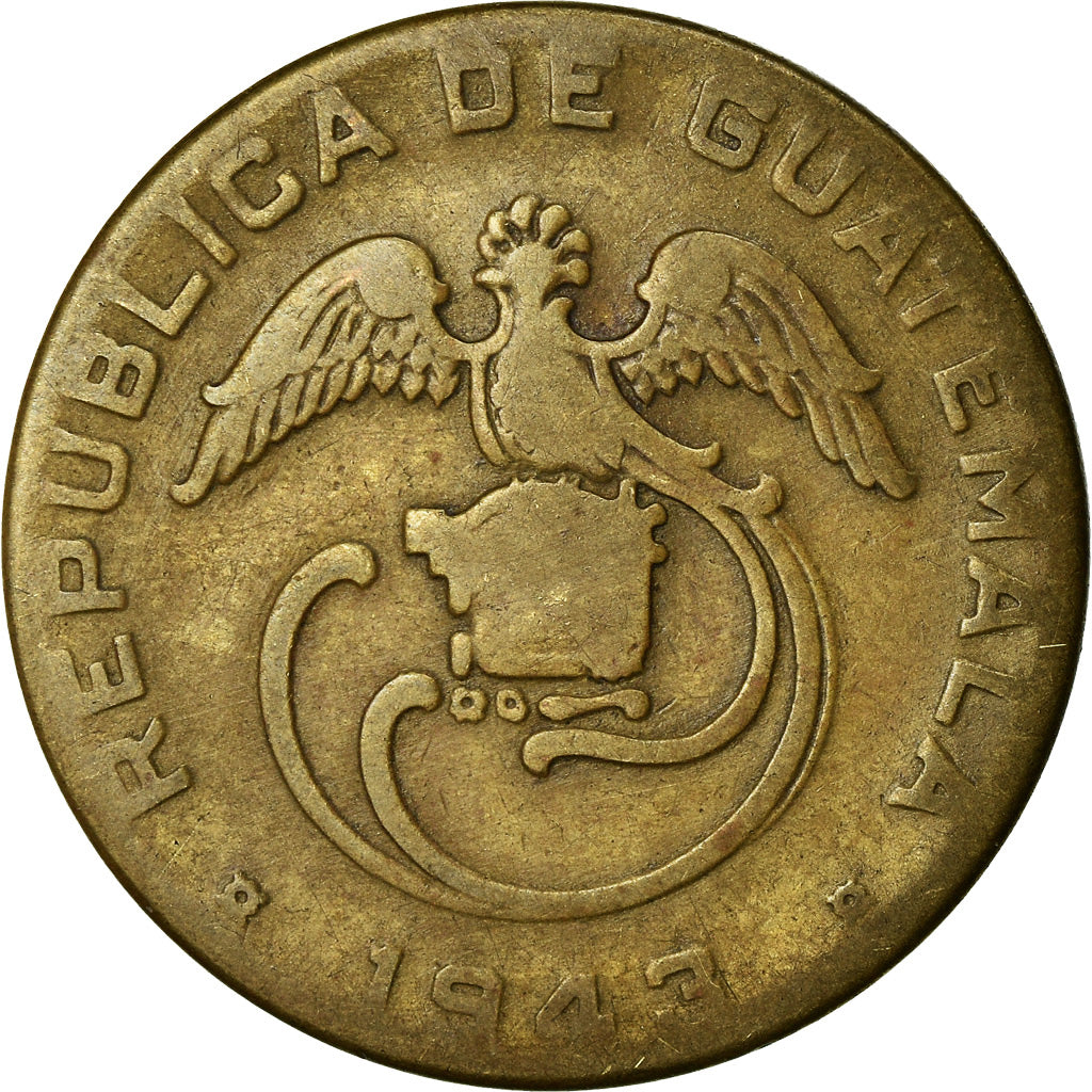 Moneda, Guatemala, 2 Centavos, Dos, 1943, BC+, Latón, KM:252