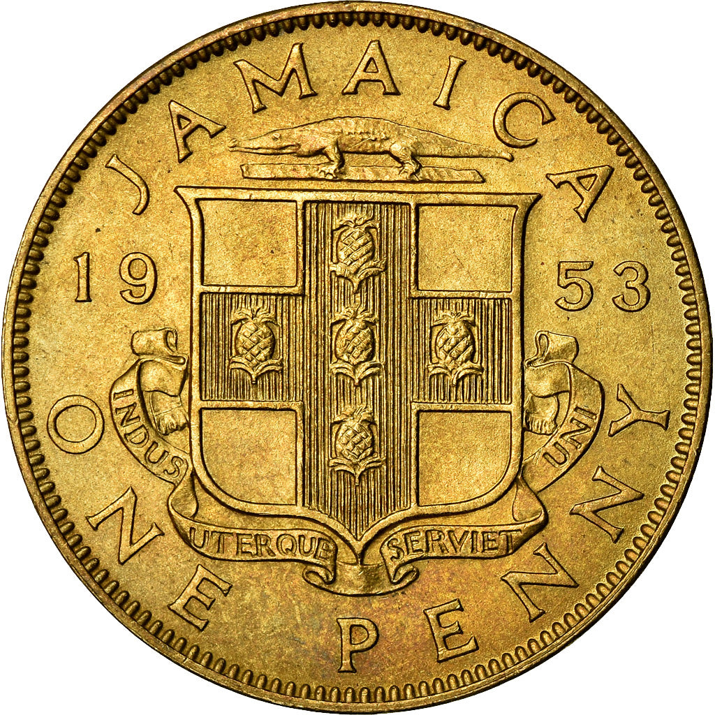 Moeda, Jamaica, Elizabeth II, Penny, 1953, AU(55-58), Níquel-Latão, KM:37