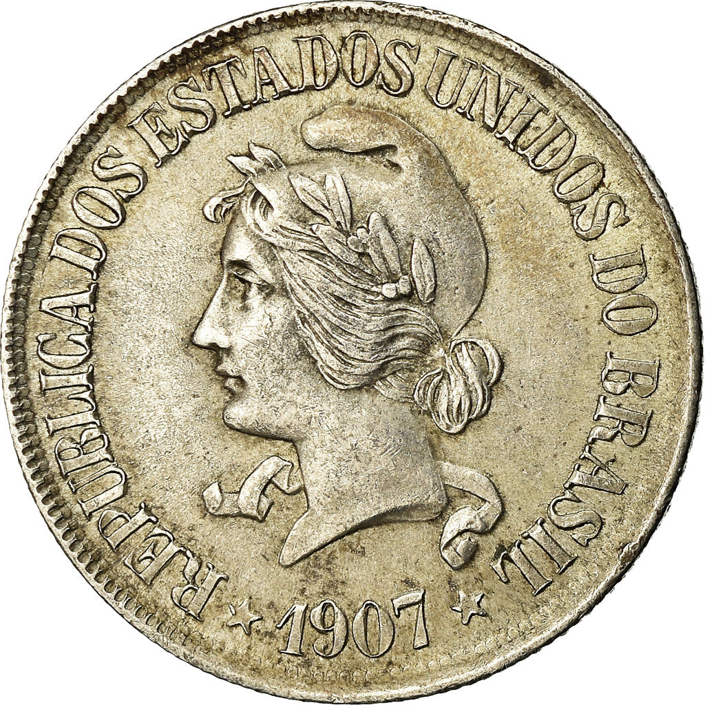 Coin, Brazil, 500 Reis, 1907, EF(40-45), Silver, KM:506
