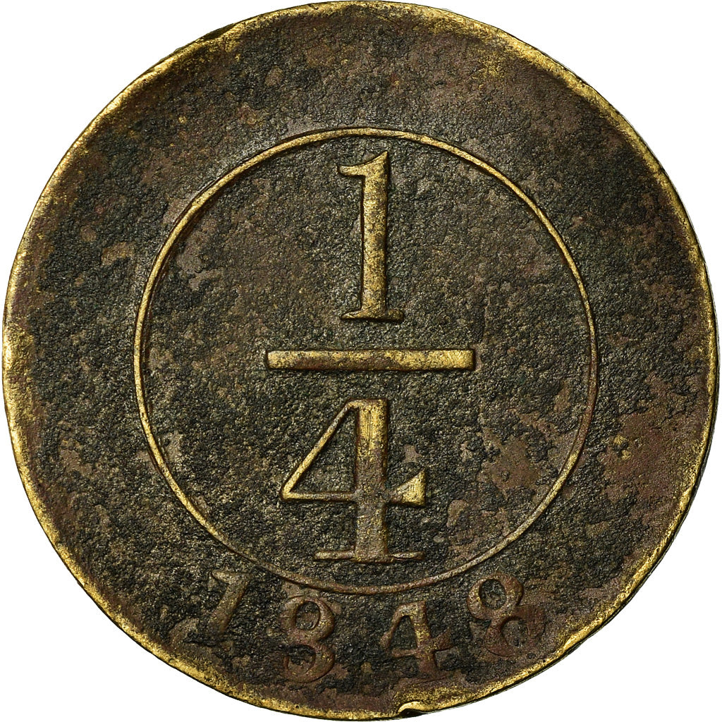 Moneda, República Dominicana, 1/4 Réal, 1848, BC, Latón, KM:2