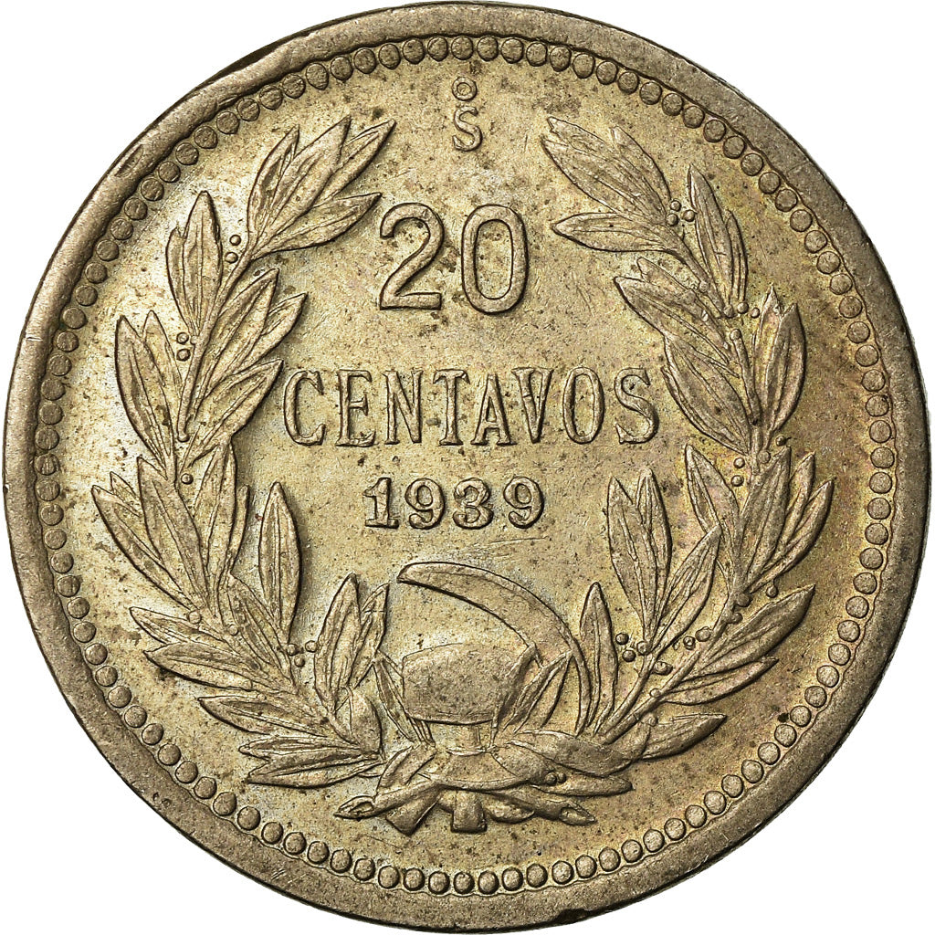 Coin, Chile, 20 Centavos, 1939, AU(50-53), Copper-nickel, KM:167.3