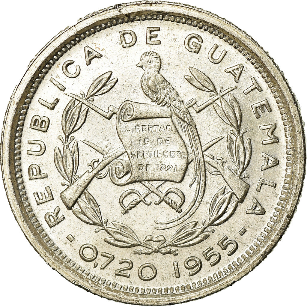 Coin, Guatemala, 10 Centavos, 1955, AU(55-58), Silver, KM:256.1