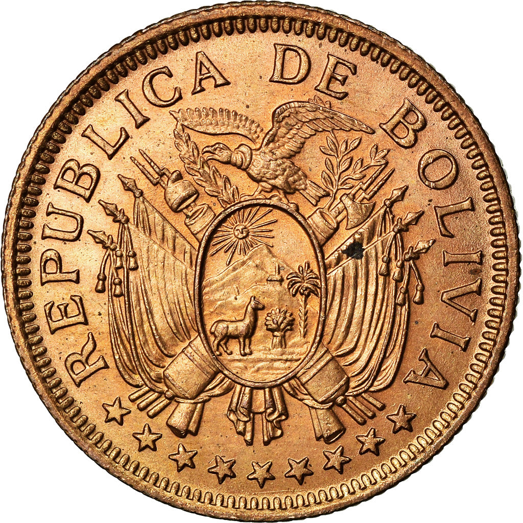 Moneda, Bolivia, 5 Bolivianos, 1951, EBC, Bronce, KM:185