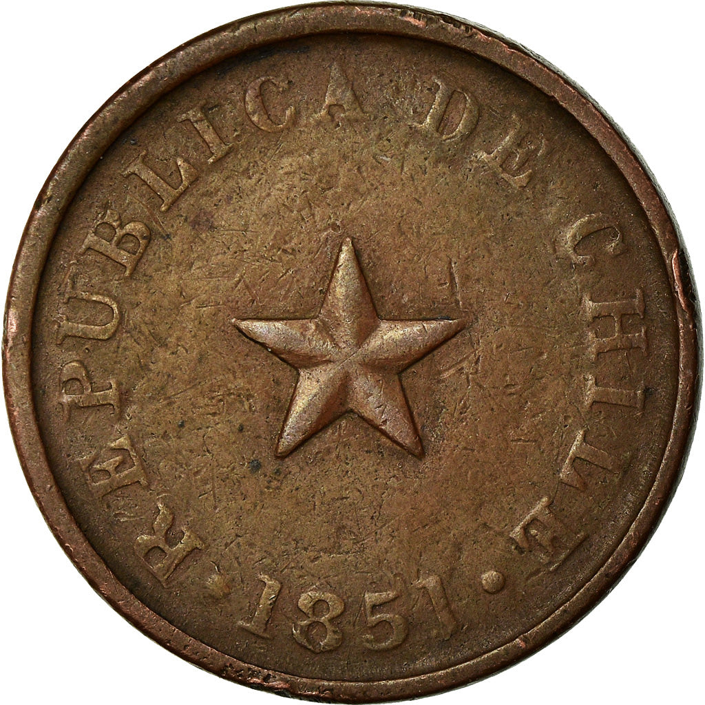 Coin, Chile, 1/2 Centavo, 1851, VF(20-25), Copper, KM:118