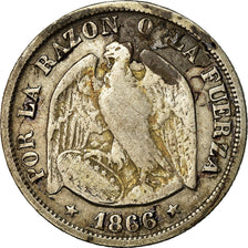 Coin, Chile, 20 Centavos, 1866, VF(30-35), Silver, KM:135