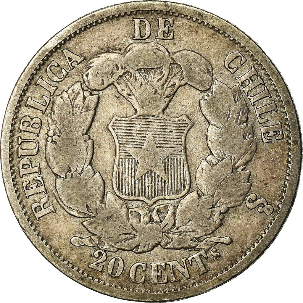 Coin, Chile, 20 Centavos, 1866, VF(30-35), Silver, KM:135