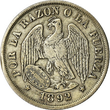 Münze, Chile, 20 Centavos, 1892, SS, Silber, KM:138.4