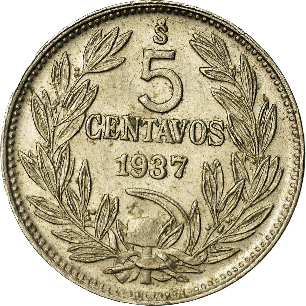 Moneda, Chile, 5 Centavos, 1937, Santiago, EBC, Cobre - níquel, KM:165